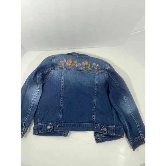 Garnet Hill Kids Jean Jacket with Embroidered Flowers Size Large - Picture 8 of 16